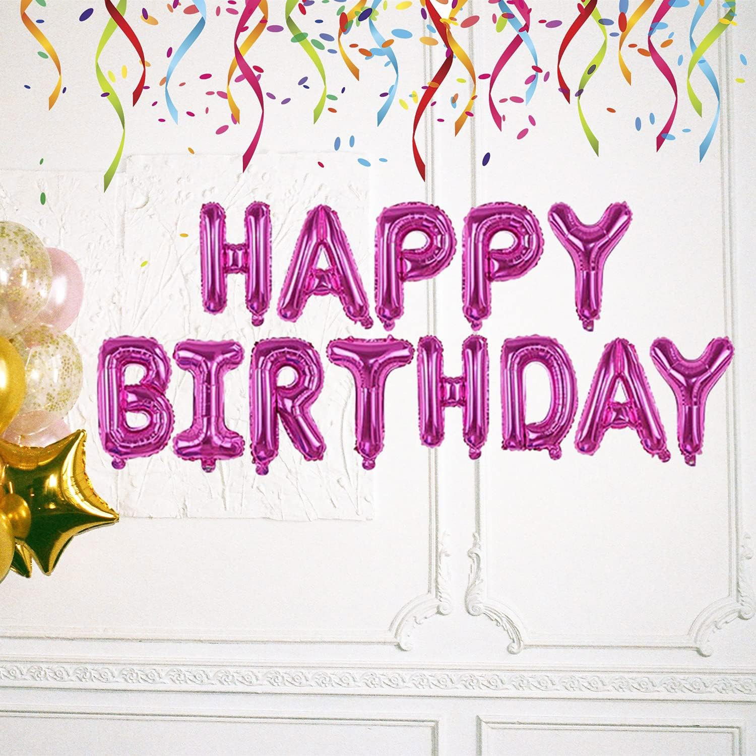 Set Baloane din Folie Metalizata, Flippy, Model Happy Birthday, Litere de 40 cm, Baloane Party, Ambalaj Individual, Pai, Ata si Adeziv Incluse, Umflare cu Aer sau Heliu, Mov [4]