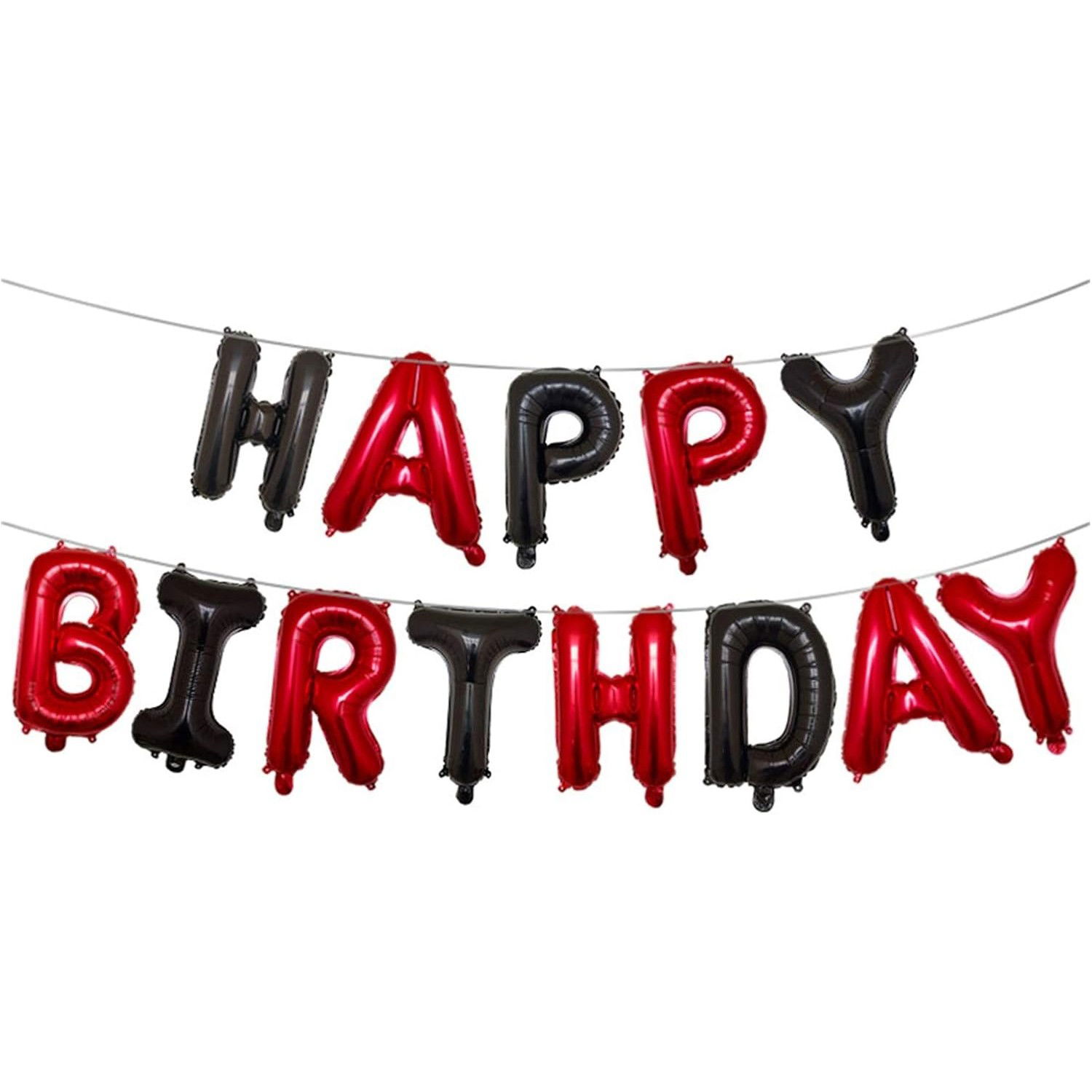 Set Baloane din Folie Metalizata, Flippy, Model Happy Birthday, Litere de 40 cm, Baloane Party, Ambalaj Individual, Pai, Ata si Adeziv Incluse, Umflare cu Aer sau Heliu, Rosu-Negru [6]