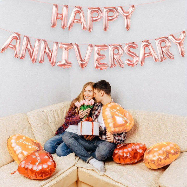 Set Baloane din Folie Metalizata, Flippy, Model Happy Anniversary, Litere de 40 cm, Baloane Party, Ambalaj Individual, Pai Inclus, Umflare cu Aer sau Heliu, Roz [5]