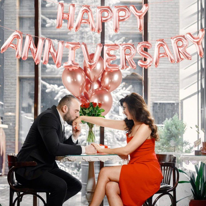 Set Baloane din Folie Metalizata, Flippy, Model Happy Anniversary, Litere de 40 cm, Baloane Party, Ambalaj Individual, Pai Inclus, Umflare cu Aer sau Heliu, Roz [4]