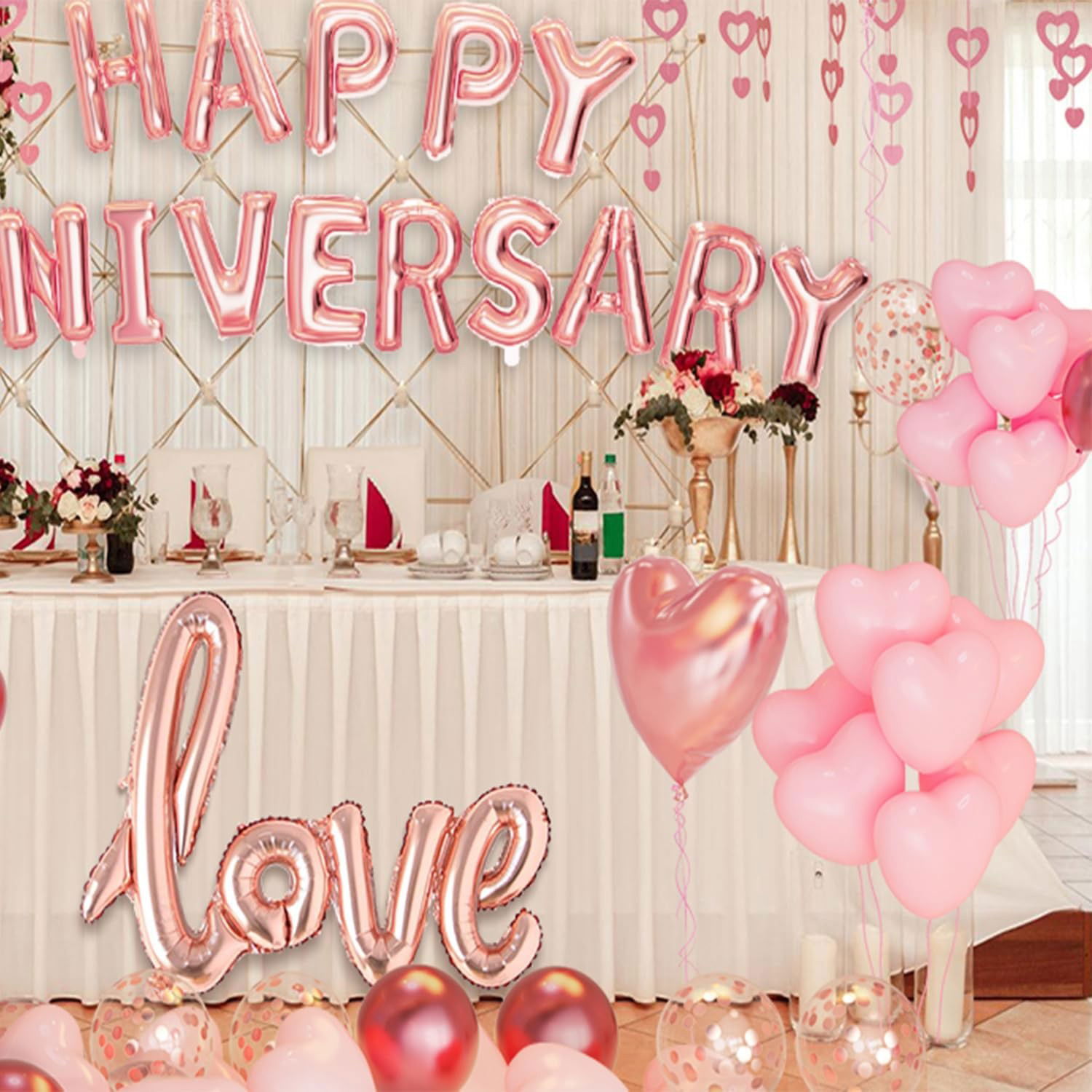 Set Baloane din Folie Metalizata, Flippy, Model Happy Anniversary, Litere de 40 cm, Baloane Party, Ambalaj Individual, Pai Inclus, Umflare cu Aer sau Heliu, Roz [8]