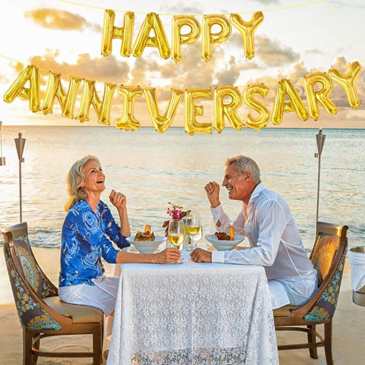 Seturi Baloane Folie - Set Baloane din Folie Metalizata, Flippy, Model Happy Anniversary, Litere de 40 cm, Baloane Party, Ambalaj Individual, Pai Inclus, Umflare cu Aer sau Heliu, Auriu