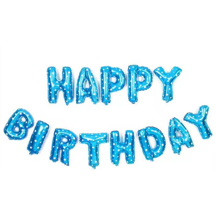 Set Baloane din Folie Metalizata, Flippy, Model Happy Birthday, Litere de 40 cm, Baloane Party, Ambalaj Individual, Pai, Ata si Adeziv Incluse, Umflare cu Aer sau Heliu, Albastru [3]