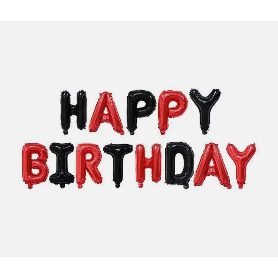 Set Baloane din Folie Metalizata, Flippy, Model Happy Birthday, Litere de 40 cm, Baloane Party, Ambalaj Individual, Pai, Ata si Adeziv Incluse, Umflare cu Aer sau Heliu, Rosu-Negru [7]