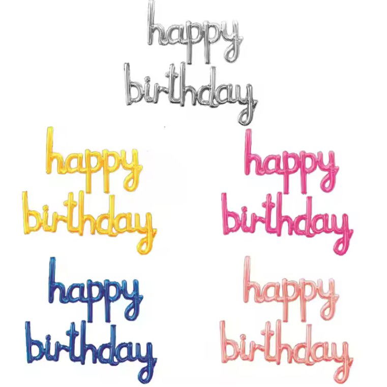 Set Baloane din Folie Metalizata, Flippy, Model Happy Birthday, 45x85 cm, 45x124cm, Baloane Party, Ambalaj Individual, Pai Inclus, Umflare cu Aer sau Heliu, Roz Pal [5]