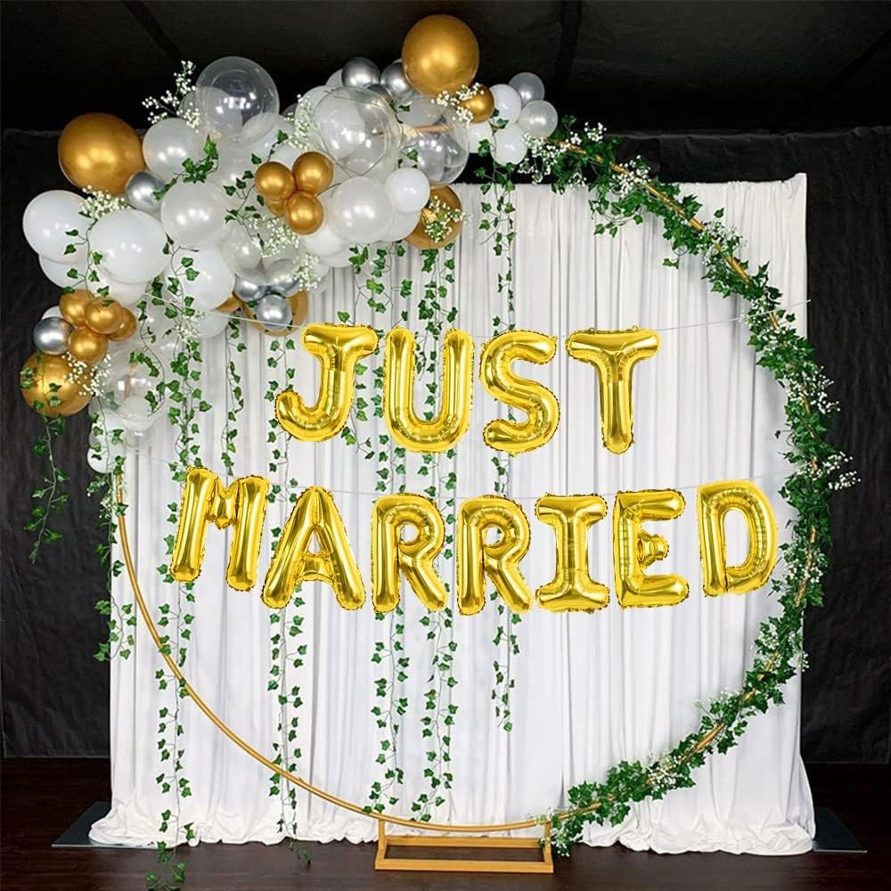 Set Baloane din Folie Metalizata, Flippy, Model Just Married, Litere de 40 cm, Baloane Party, Ambalaj Individual, Pai, Ata si Adeziv Incluse, Umflare cu Aer sau Heliu, Auriu [4]