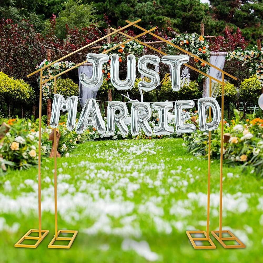 Set Baloane din Folie Metalizata, Flippy, Model Just Married, Litere de 40 cm, Baloane Party, Ambalaj Individual, Pai, Ata si Adeziv Incluse, Umflare cu Aer sau Heliu, Argintiu [7]