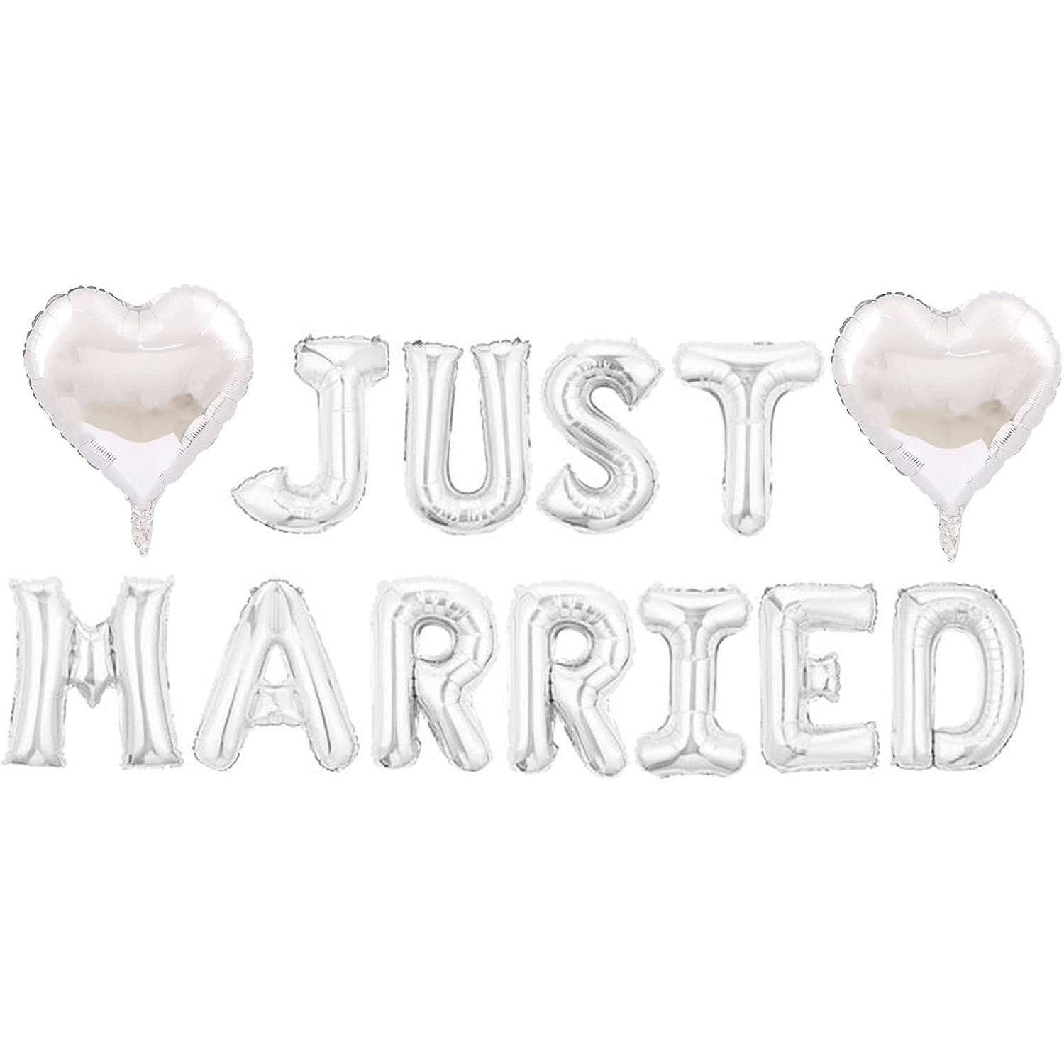 Set Baloane din Folie Metalizata, Flippy, Model Just Married, Litere de 40 cm, Baloane Party, Ambalaj Individual, Pai, Ata si Adeziv Incluse, Umflare cu Aer sau Heliu, Argintiu [9]