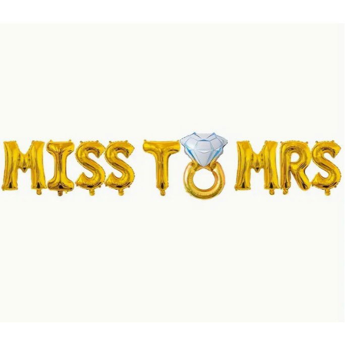 Set Baloane din Folie Metalizata, Flippy, Model Miss to Mrs cu Inel de Logodna, Litere de 40 cm, Tema Iubire, Baloane Party, Ambalaj Individual, Pai Inclus, Umflare cu Aer sau Heliu, Auriu [7]