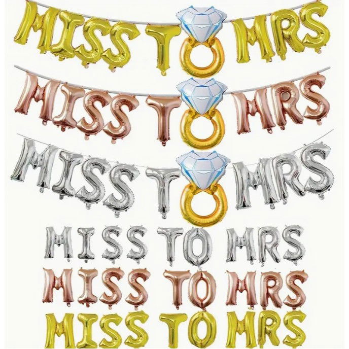 Tematica Nunta - Set Baloane din Folie Metalizata, Flippy, Model Miss to Mrs cu Inel de Logodna, Litere de 40 cm, Tema Iubire, Baloane Party, Ambalaj Individual, Pai Inclus, Umflare cu Aer sau Heliu, Argintiu