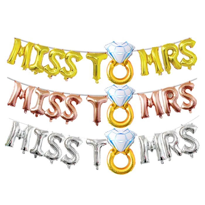 Set Baloane din Folie Metalizata, Flippy, Model Miss to Mrs cu Inel de Logodna, Litere de 40 cm, Tema Iubire, Baloane Party, Ambalaj Individual, Pai Inclus, Umflare cu Aer sau Heliu, Auriu [4]