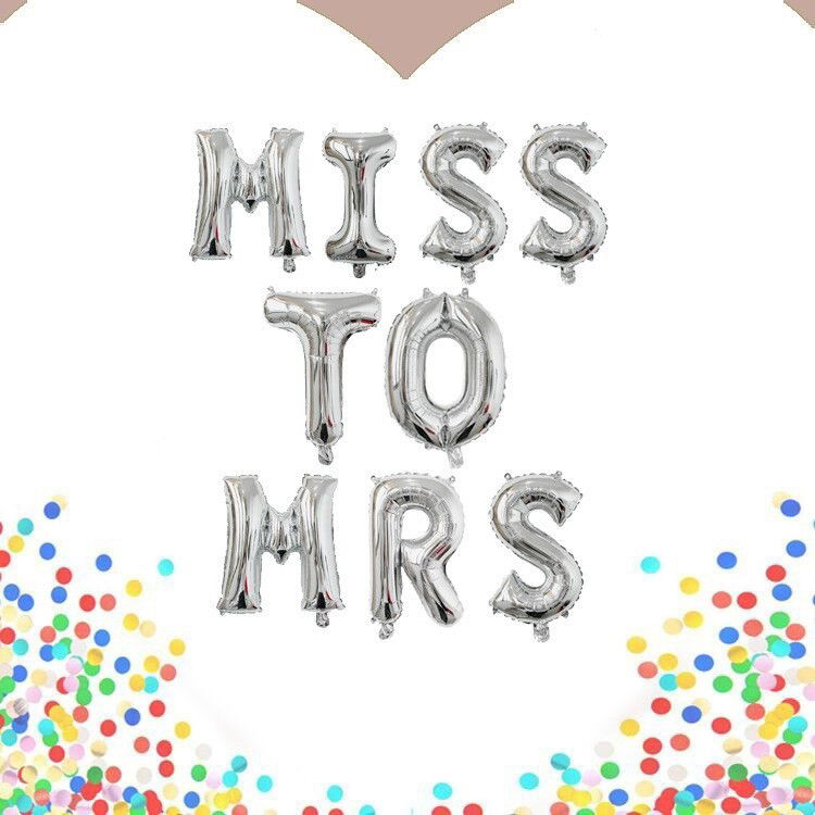 Tematica Nunta - Set Baloane din Folie Metalizata, Flippy, Model Scris Miss to Mrs, Litere de 40 cm, Tema Iubire, Baloane Party, Ambalaj Individual, Pai Inclus, Umflare cu Aer sau Heliu, Argintiu