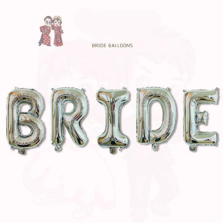 Tematica Nunta - Set Baloane din Folie Metalizata, Flippy, Model Scris Bride, Litere de 40 cm, Tema Iubire, Baloane Party, Ambalaj Individual, Pai Inclus, Umflare cu Aer sau Heliu, Argintiu