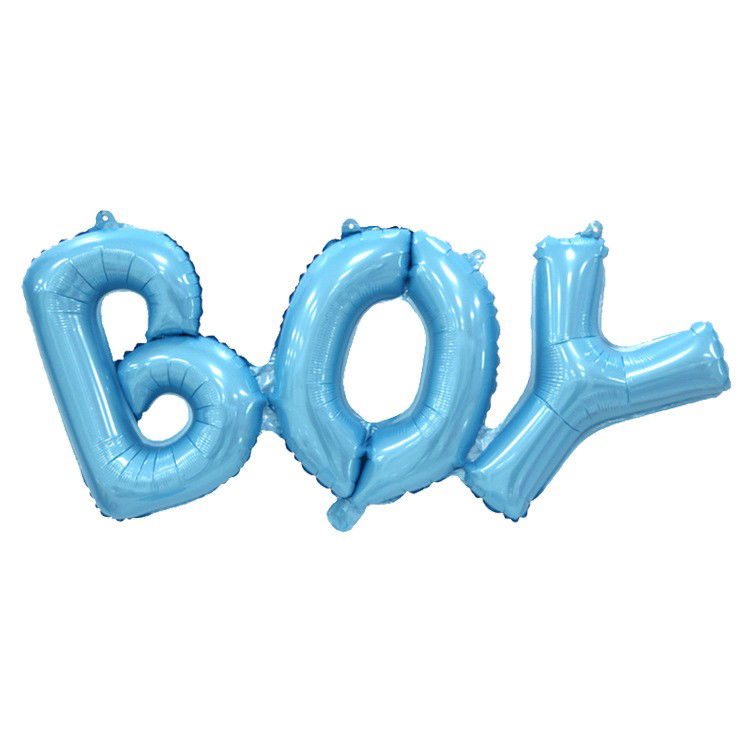 Tematica Fata/Baiat - Set Baloane din Folie Metalizată, Flippy, Model Scris Boy, 38x95 cm, Tematica Baby Shower, Baloane Party, Ambalaj Individual, Pai Inclus, Umflare cu Aer sau Heliu, Albastru