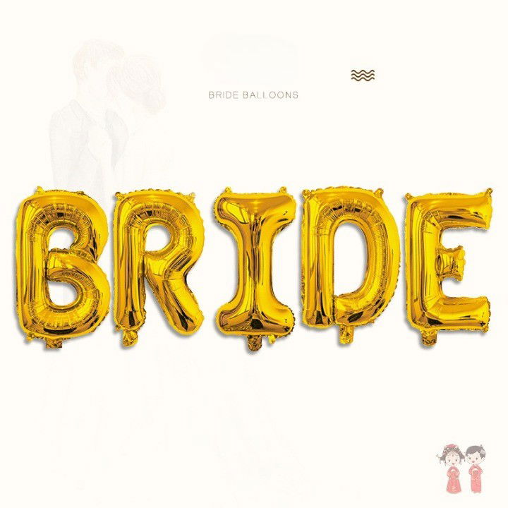 Set Baloane din Folie Metalizata, Flippy, Model Scris Bride, Litere de 100 cm, Tema Iubire, Baloane Party, Ambalaj Individual, Pai Inclus, Umflare cu Aer sau Heliu, Auriu [6]