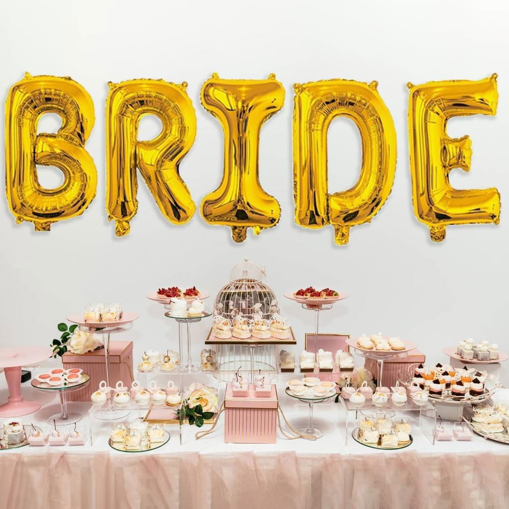 50 - 100 LEI - Set Baloane din Folie Metalizata, Flippy, Model Scris Bride, Litere de 100 cm, Tema Iubire, Baloane Party, Ambalaj Individual, Pai Inclus, Umflare cu Aer sau Heliu, Auriu