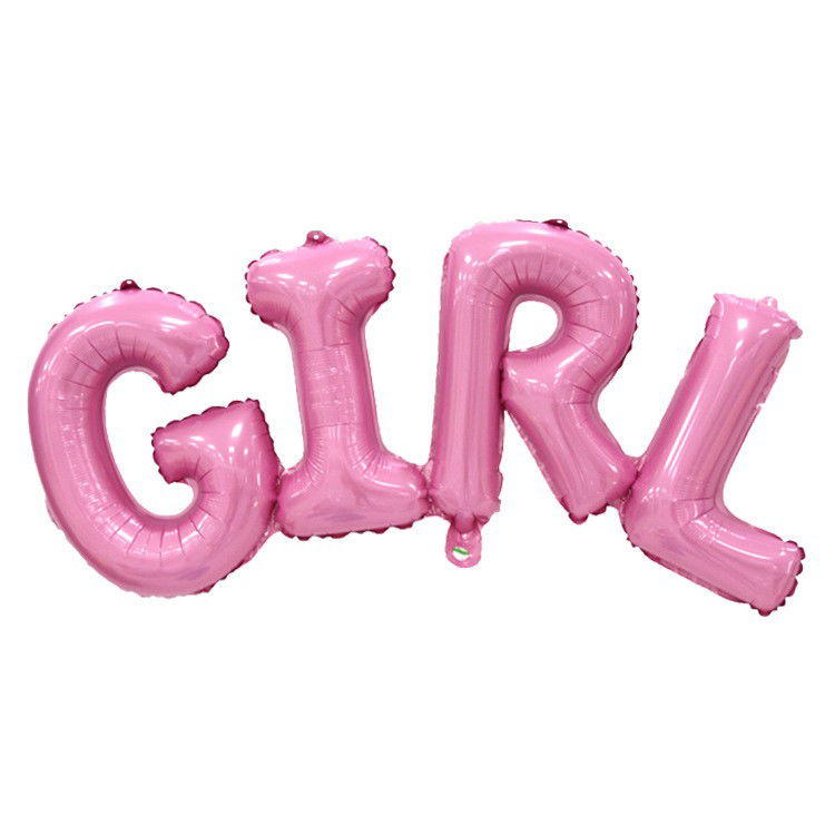 Tematica Fata/Baiat - Set Baloane din Folie Metalizată, Flippy, Model Scris Girl, 43x106.5 cm, Tematica Baby Shower, Baloane Party, Ambalaj Individual, Pai Inclus, Umflare cu Aer sau Heliu, Roz
