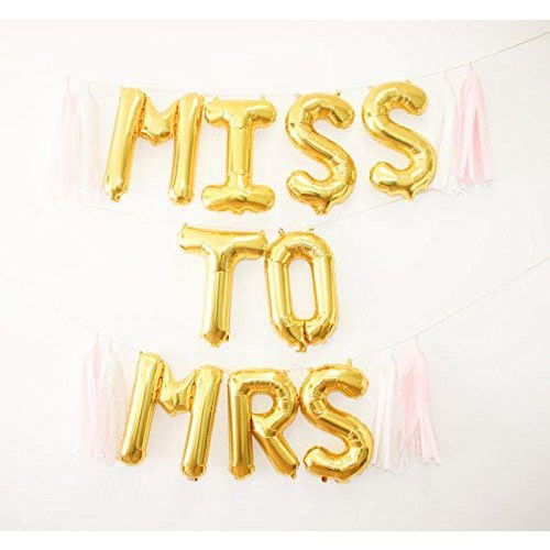 Set Baloane din Folie Metalizata, Flippy, Model Scris Miss to Mrs, Litere de 40 cm, Tema Iubire, Baloane Party, Ambalaj Individual, Pai Inclus, Umflare cu Aer sau Heliu, Auriu [3]