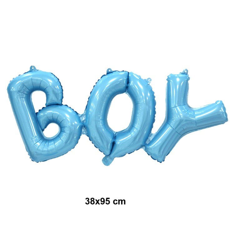 Tematica Fata/Baiat - Set Baloane din Folie Metalizată, Flippy, Model Scris Boy, 38x95 cm, Tematica Baby Shower, Baloane Party, Ambalaj Individual, Pai Inclus, Umflare cu Aer sau Heliu, Albastru
