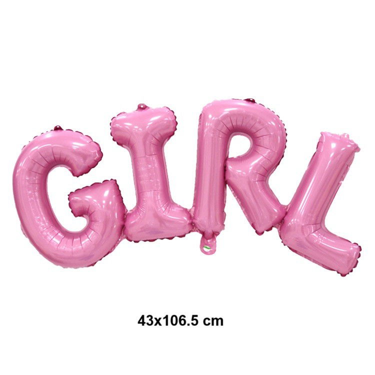 Tematica Fata/Baiat - Set Baloane din Folie Metalizată, Flippy, Model Scris Girl, 43x106.5 cm, Tematica Baby Shower, Baloane Party, Ambalaj Individual, Pai Inclus, Umflare cu Aer sau Heliu, Roz