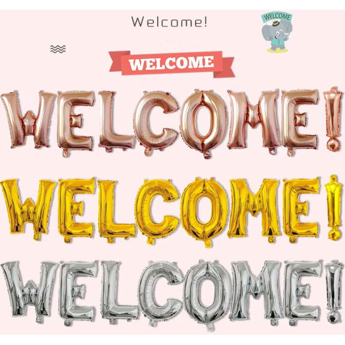 Set Baloane din Folie Metalizata, Flippy, Model WELCOME!, Litere de 40 cm, Baloane Party, Ambalaj Individual, Pai Inclus, Umflare cu Aer sau Heliu, Auriu [2]
