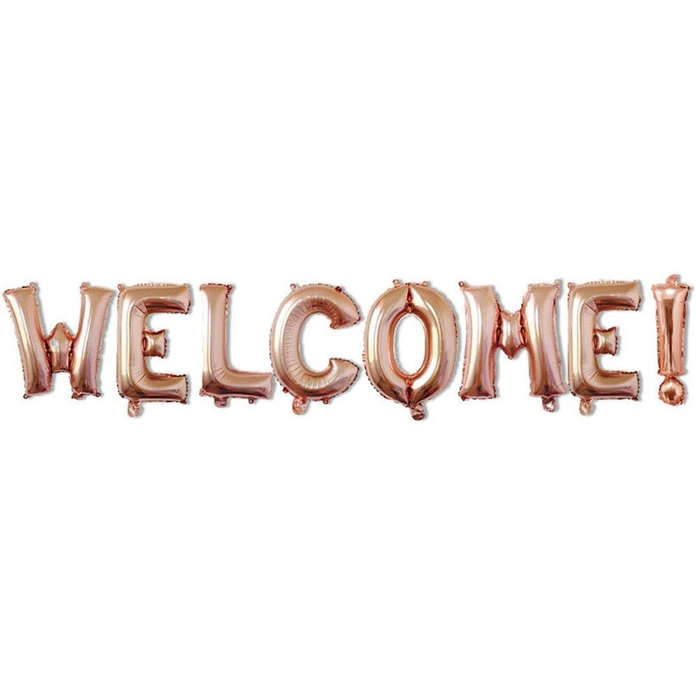 Set Baloane din Folie Metalizata, Flippy, Model WELCOME!, Litere de 40 cm, Baloane Party, Ambalaj Individual, Pai Inclus, Umflare cu Aer sau Heliu, Roz [5]