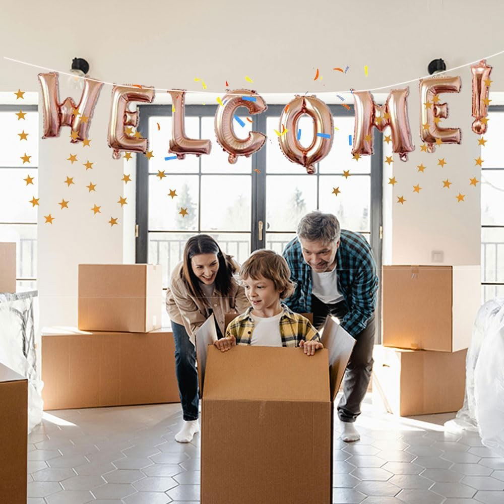 Seturi Baloane Folie - Set Baloane din Folie Metalizata, Flippy, Model WELCOME!, Litere de 40 cm, Baloane Party, Ambalaj Individual, Pai Inclus, Umflare cu Aer sau Heliu, Roz