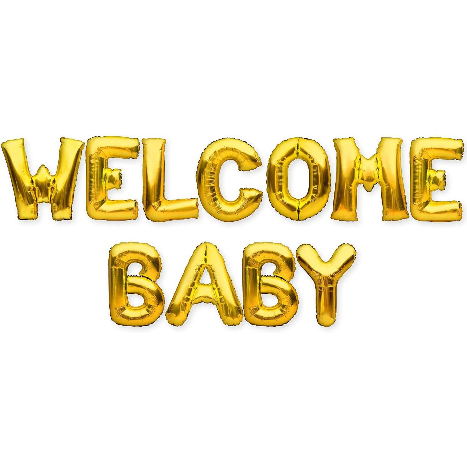 Set Baloane din Folie Metalizata, Flippy, Model Welcome Baby, Litere de 40 cm, Baloane Party, Ambalaj Individual, Pai, Ata si Adeziv Incluse, Umflare cu Aer sau Heliu, Auriu [3]
