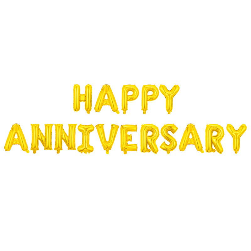 Set Baloane din Folie Metalizata, Flippy, Model Happy Anniversary, Litere de 40 cm, Baloane Party, Ambalaj Individual, Pai Inclus, Umflare cu Aer sau Heliu, Auriu [1]
