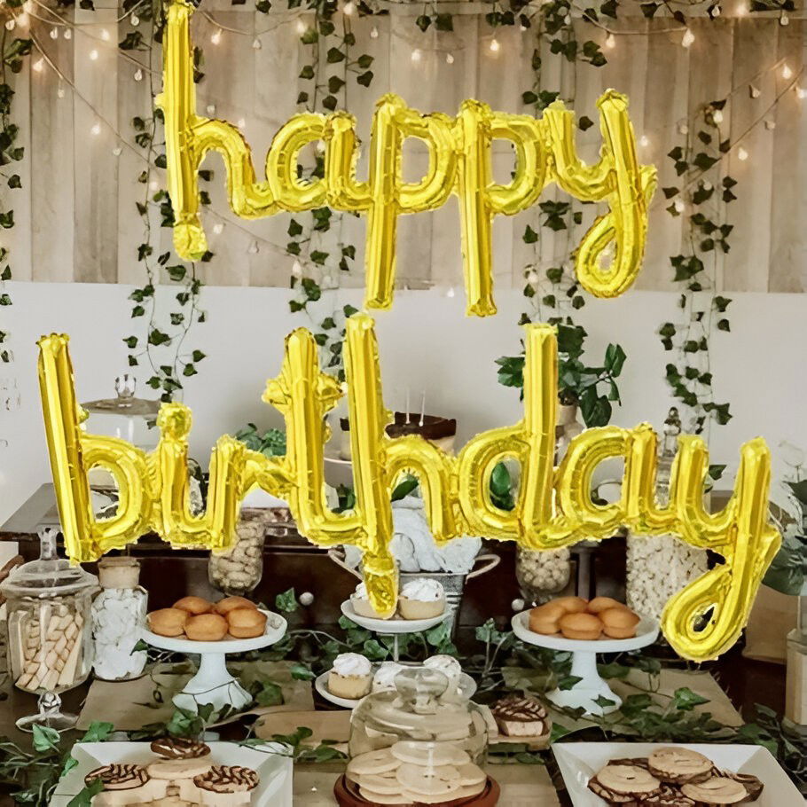 Set Baloane din Folie Metalizată, Flippy, Model Happy Birthday, 45x85 cm, 45x124cm, Baloane Party, Ambalaj Individual, Pai inclus, Umflare cu Aer sau Heliu, Gold [5]