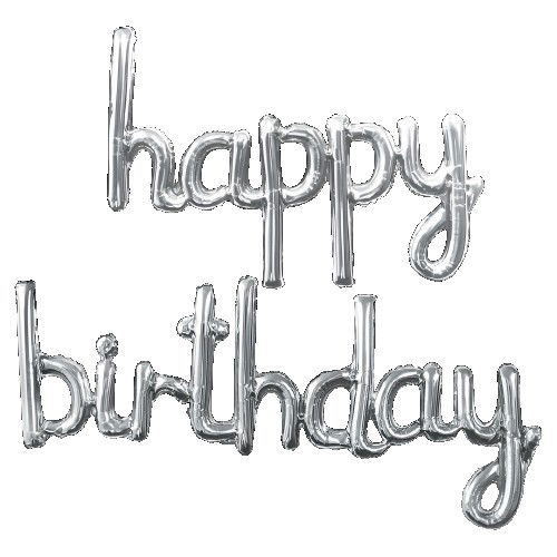 Seturi Baloane Folie - Set Baloane din Folie Metalizată, Flippy, Model Happy Birthday, 45x85 cm, 45x124cm, Baloane Party, Ambalaj Individual, Pai inclus, Umflare cu Aer sau Heliu, Argintiu