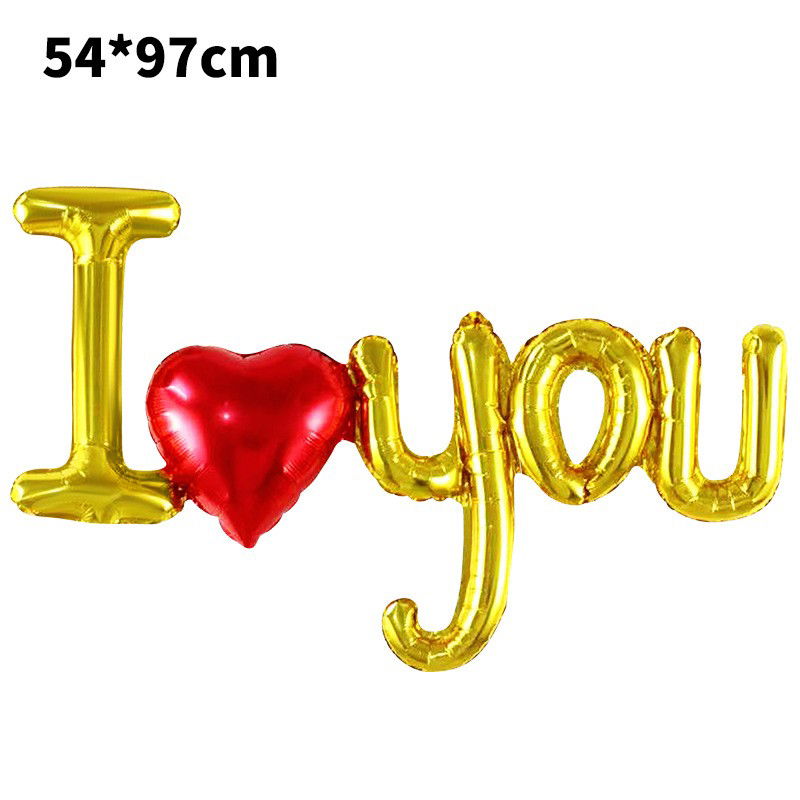 Set Baloane Folie Metalizata, Flippy, Model I LOVE YOU cu Inimioara, 54x97 cm, Tematica Ziua Îndrăgostiților, Ambalaj Individual, Pai Inclus, Umflare cu Aer sau Heliu, Auriu [7]