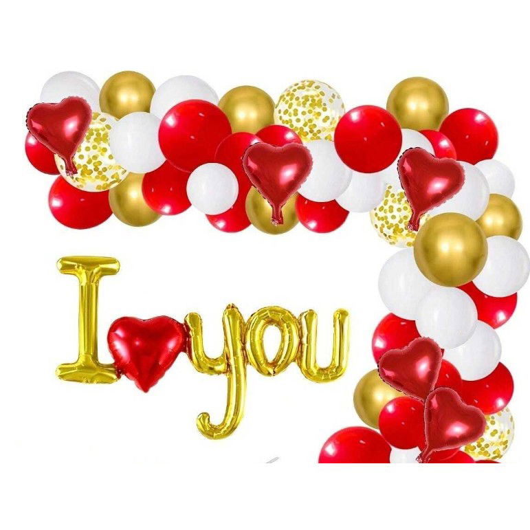 Seturi Baloane Folie - Set Baloane Folie Metalizata, Flippy, Model I LOVE YOU cu Inimioara, 54x97 cm, Tematica Ziua Îndrăgostiților, Ambalaj Individual, Pai Inclus, Umflare cu Aer sau Heliu, Auriu