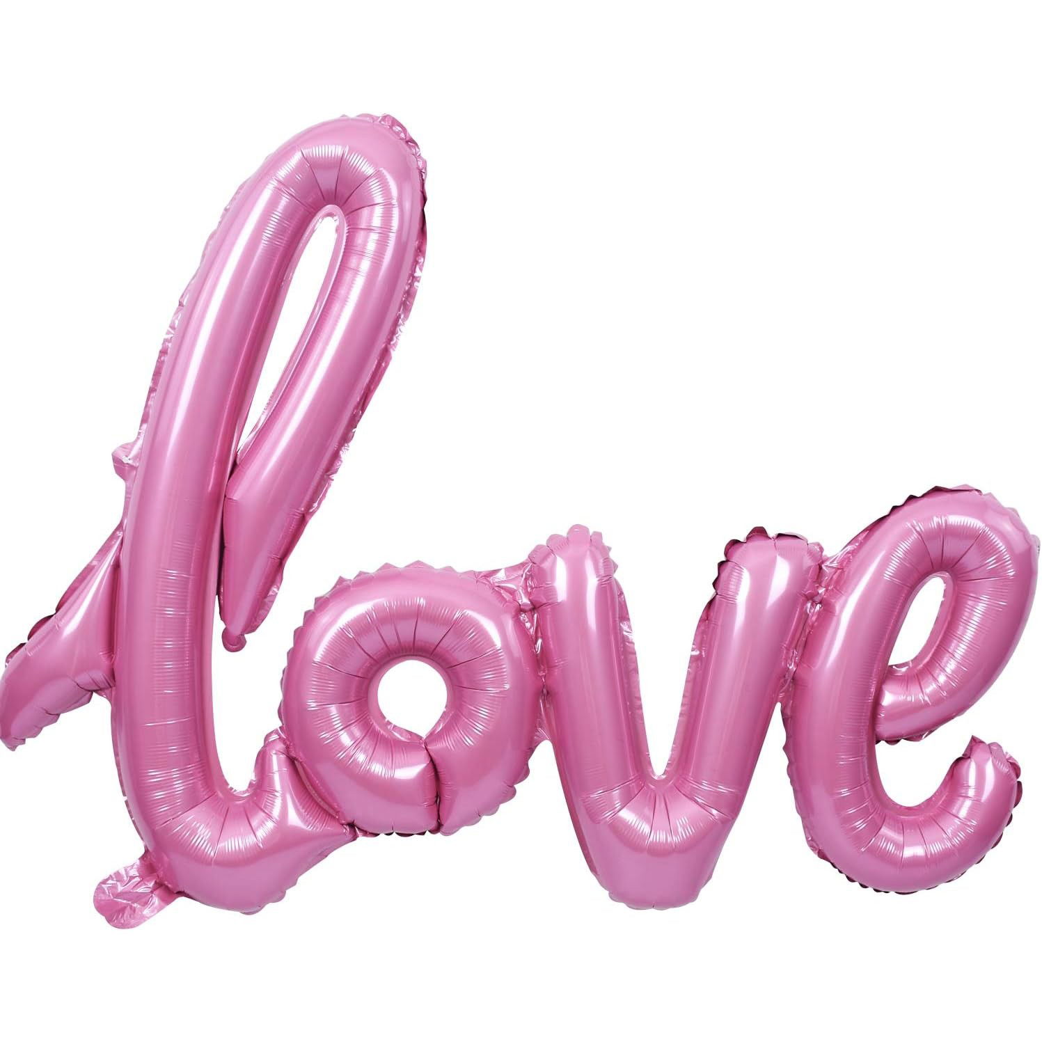 Balon din Folie Metalizata, Flippy, Model Love scris de mana, 102x65 cm, Tematica Ziua Îndrăgostiților, Ambalaj Individual, Pai Inclus, Umflare cu Aer sau Heliu, Roz [5]