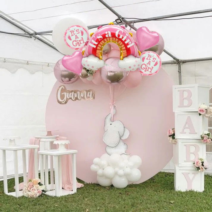 Tematica Fata/Baiat - Baloane decorative tematica BABY SHOWER, Flippy, ITS A GIRL, pentru gender reveal, botez, set din 5 bucati, 66 x 91 cm, Roz