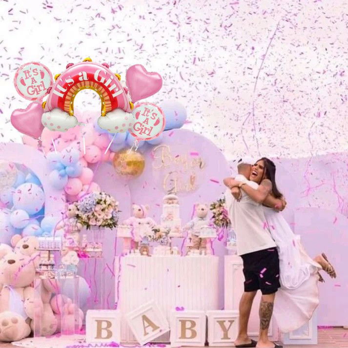 Baloane decorative tematica BABY SHOWER, Flippy, ITS A GIRL, pentru gender reveal, botez, set din 5 bucati, 66 x 91 cm, Roz [3]