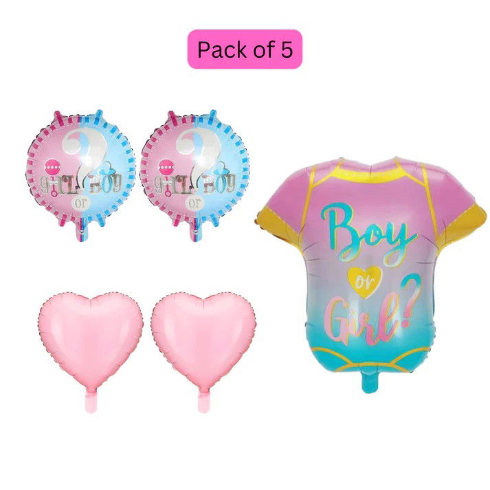 Tematica Fata/Baiat - Baloane pentru GENDER REVEAL, Flippy, Model Petrecere, Set din 5 bucati, din folie de aluminiu, 55 x 61.5 cm Roz Albastru