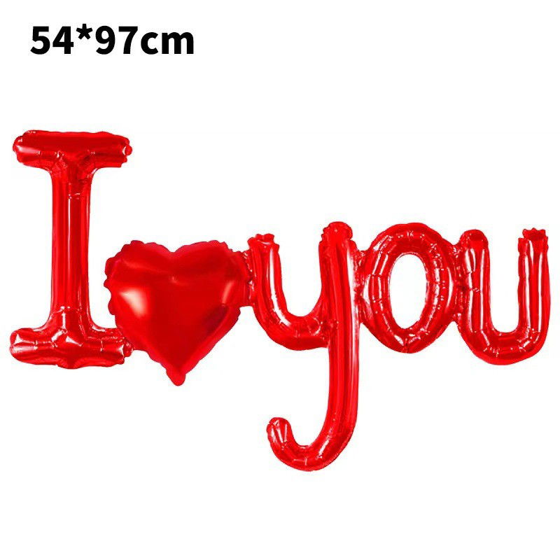 Petrecere - Balon din Folie Metalizata, Figurine Litere si Inima, Model I Love You, Tema Ziua Indragostitilor, 54x97 cm, Ambalaj Individual, Pai Inclus, Umflare cu Aer sau Heliu, Rosu