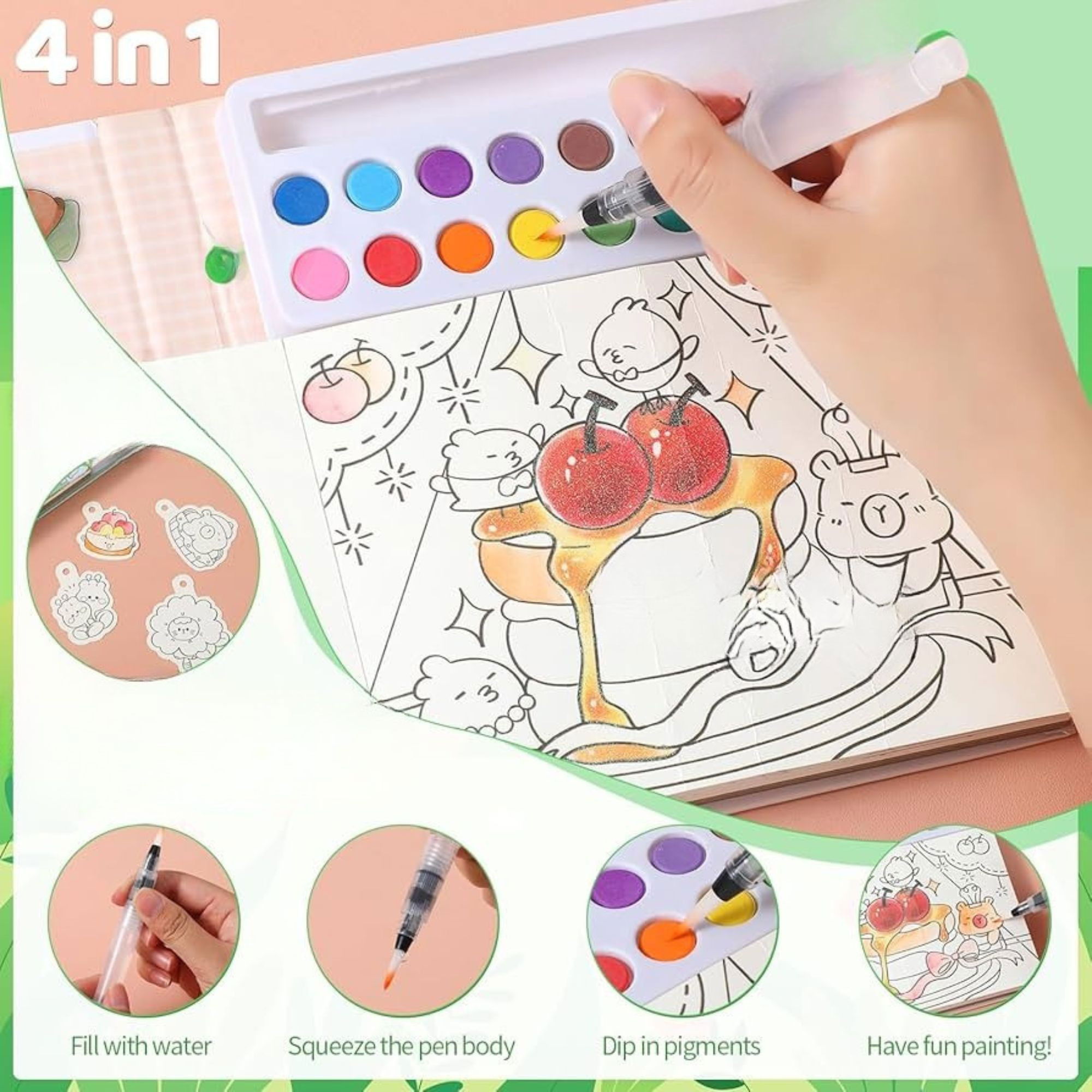 Set Carte de Colorat cu Acuarela, Flippy, Model Capibara, 20 Foi de Carton 200 gr, 12 Culori, 1 Pensula, 15.7 x 18.8 x 1.8 cm, Maro [5]