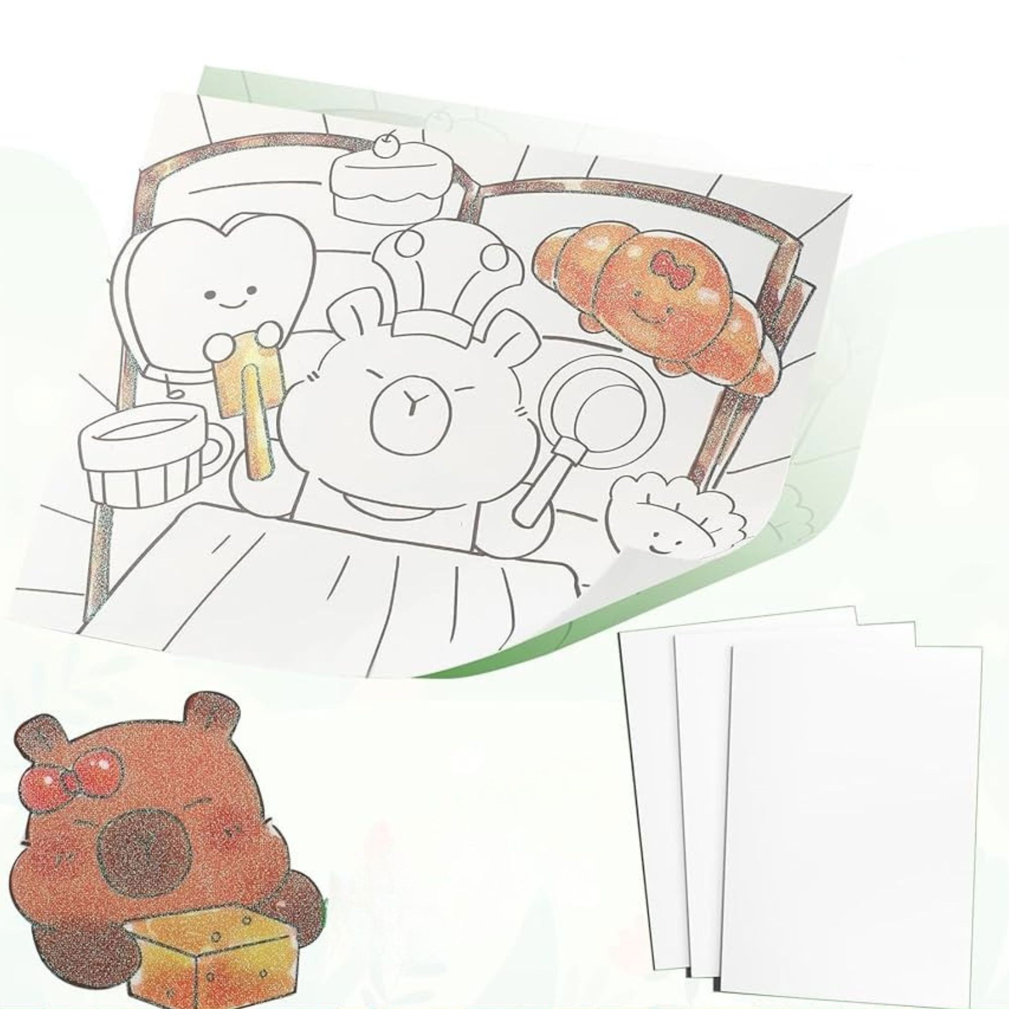 Set Carte de Colorat cu Acuarela, Flippy, Model Capibara, 20 Foi de Carton 200 gr, 12 Culori, 1 Pensula, 15.7 x 18.8 x 1.8 cm, Maro [4]