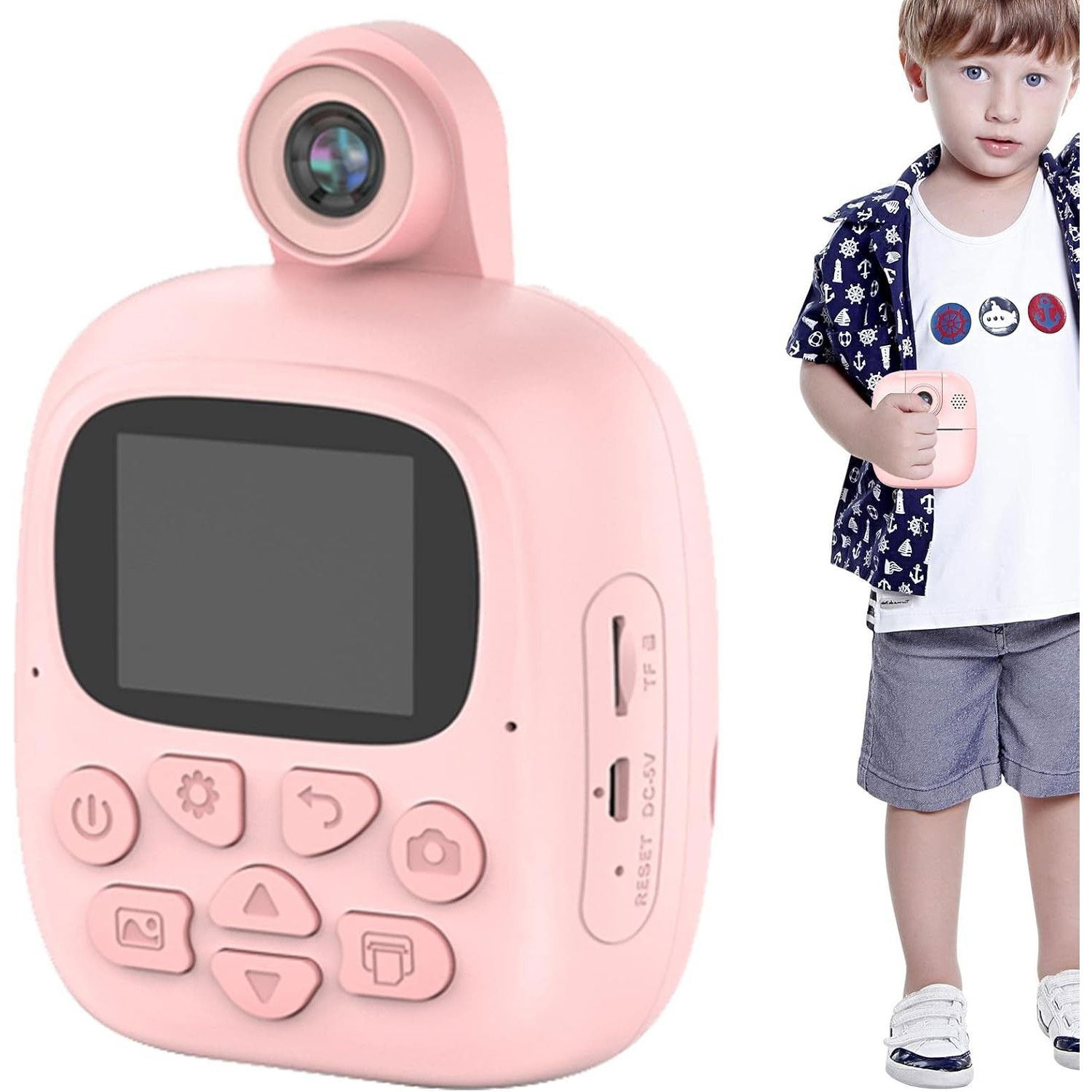 Set Camera Instantanee pentru Copii, Flippy, Camera 180° Selfie, Ecran HD 2'', 24MP, 720P Video, 1200 mAh, cu Functie de Printare Alb-Negru, cablu USB-C, Bluetooth, Compatibil iOS/Android, I [7]