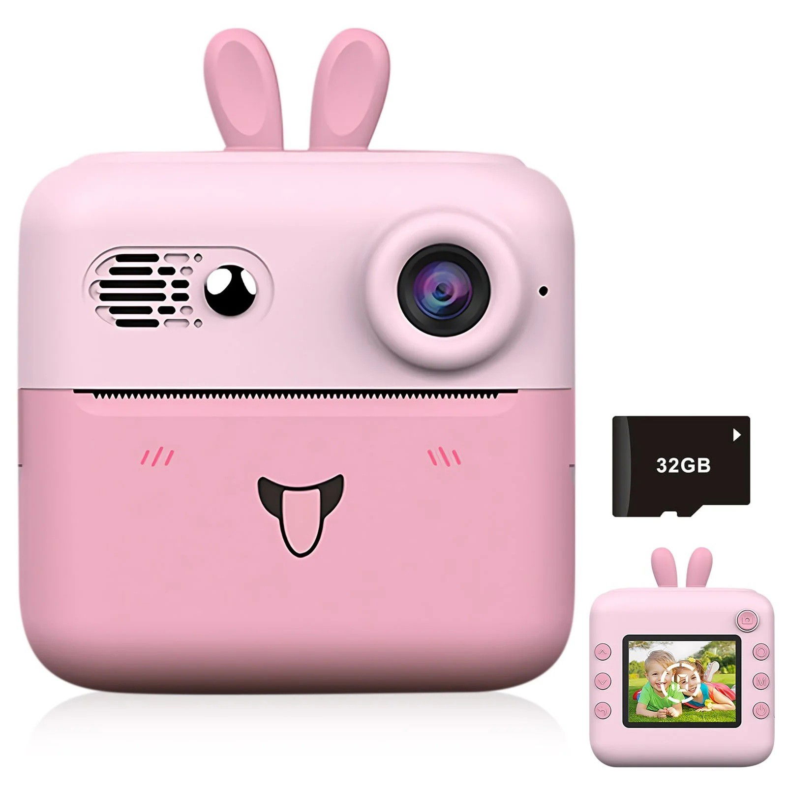 Set Camera Instantanee pentru Copii, Flippy, Ecran HD 2.4'', 24MP, 720P Video, 1200 mAh, cu Functie de Printare Alb-Negru, cablu USB-C, Bluetooth, Compatibil iOS/Android, Imprimare APP, Mode [8]