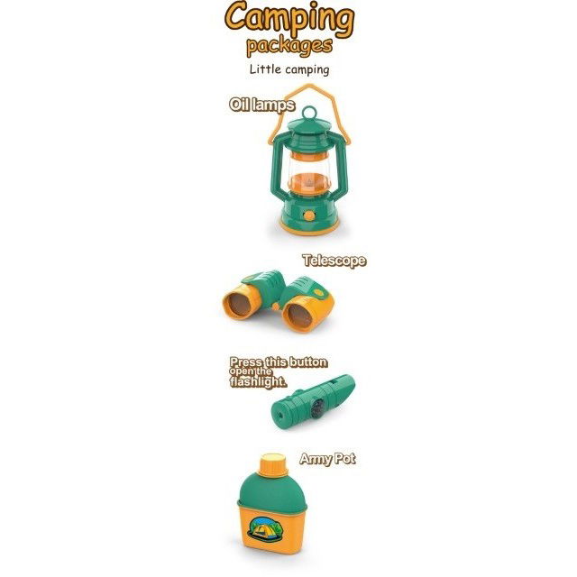 Jucarii - Set camping exterior/interior pentru copii, 7 accesorii cu tematica si cort, multicolor