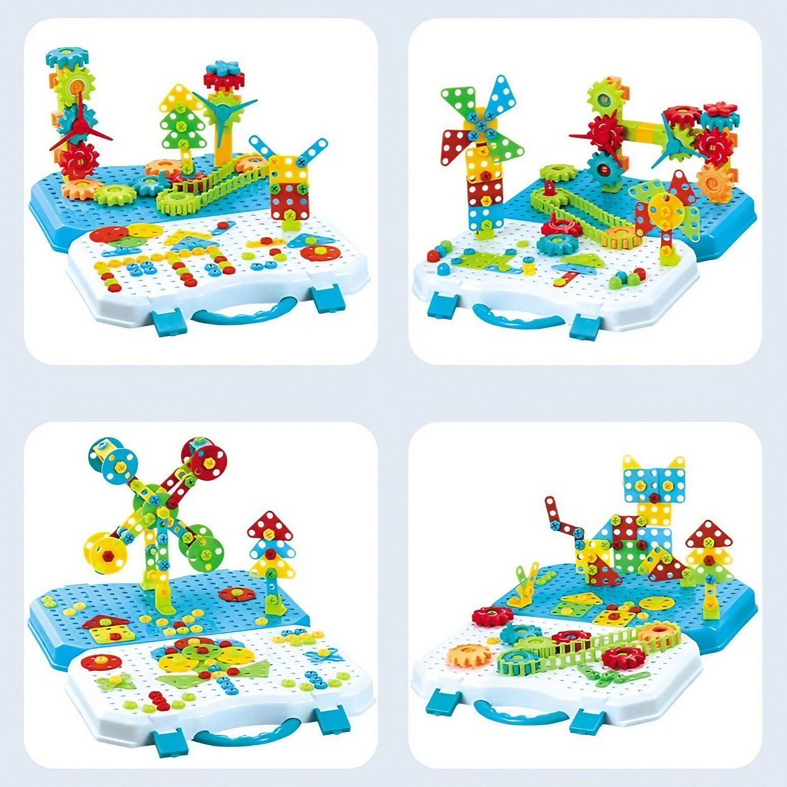 Set Constructie Bormasina Magica cu Servieta, Flippy, 310 Piese, Albastru, Piese Multicolore, Plastic, 31x46 cm [6]