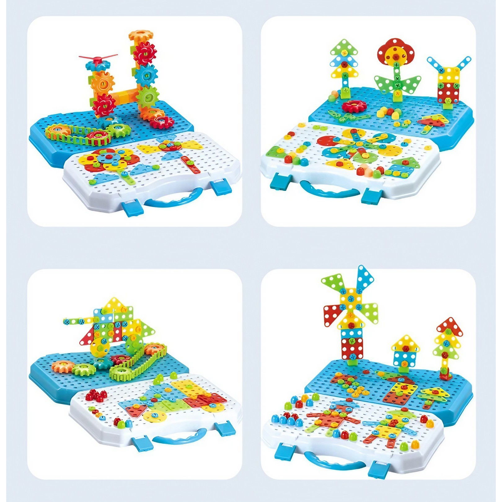 Set Constructie Bormasina Magica cu Servieta, Flippy, 310 Piese, Albastru, Piese Multicolore, Plastic, 31x46 cm [4]
