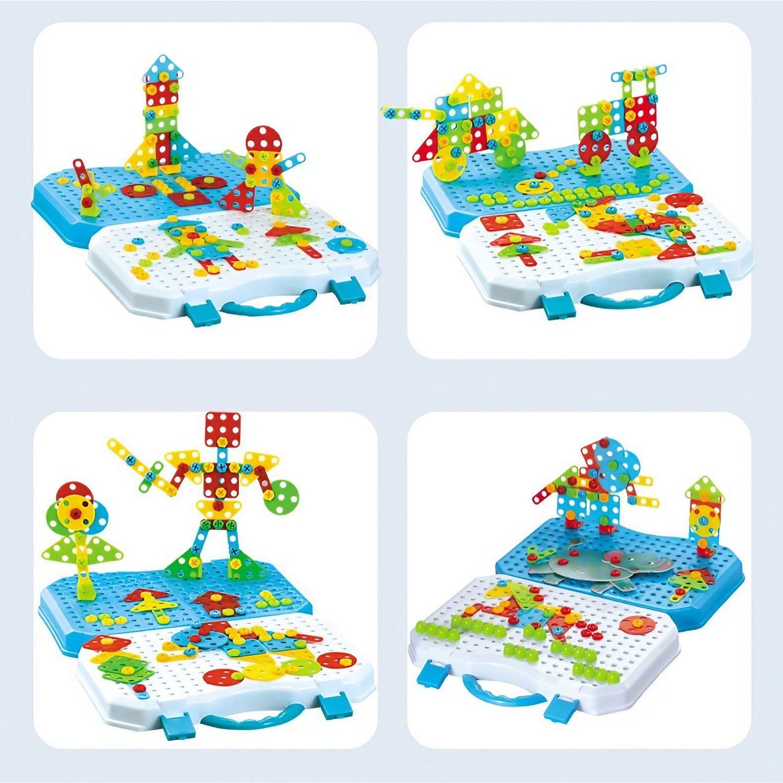 Set Constructie Bormasina Magica cu Servieta, Flippy, 310 Piese, Albastru, Piese Multicolore, Plastic, 31x46 cm [5]