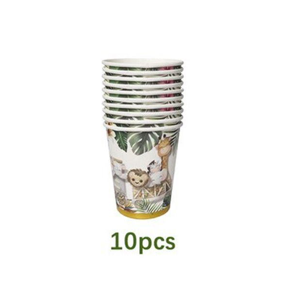 Accesorii Petrecere - Pahare Cartonate pentru Petreceri, Flippy, Set 10 Pahare Cartonate pentru Zile de Nastere, Model Safari cu animale, 230 ml, 8.6 x 7.5 cm, Multicolor