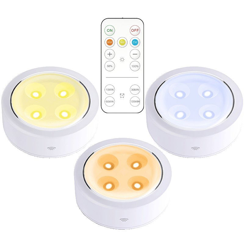 Pentru casa - Set de 3 Lampi Led Flippy, Fara Fir, Cu Baterii, 3 Culori de Lumina, cu Telecomanda, din Plastic, Alb