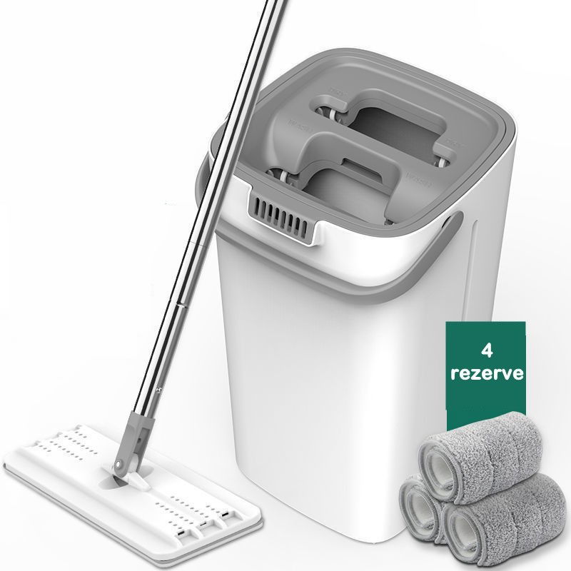 Set de curatenie Flippy, mop si galeata, galeata 5.7 l, 4 rezerve microfibra incluse, design modern, pentru interior, material plastic, peri sintetici, plat, cu storcere, alb [8]