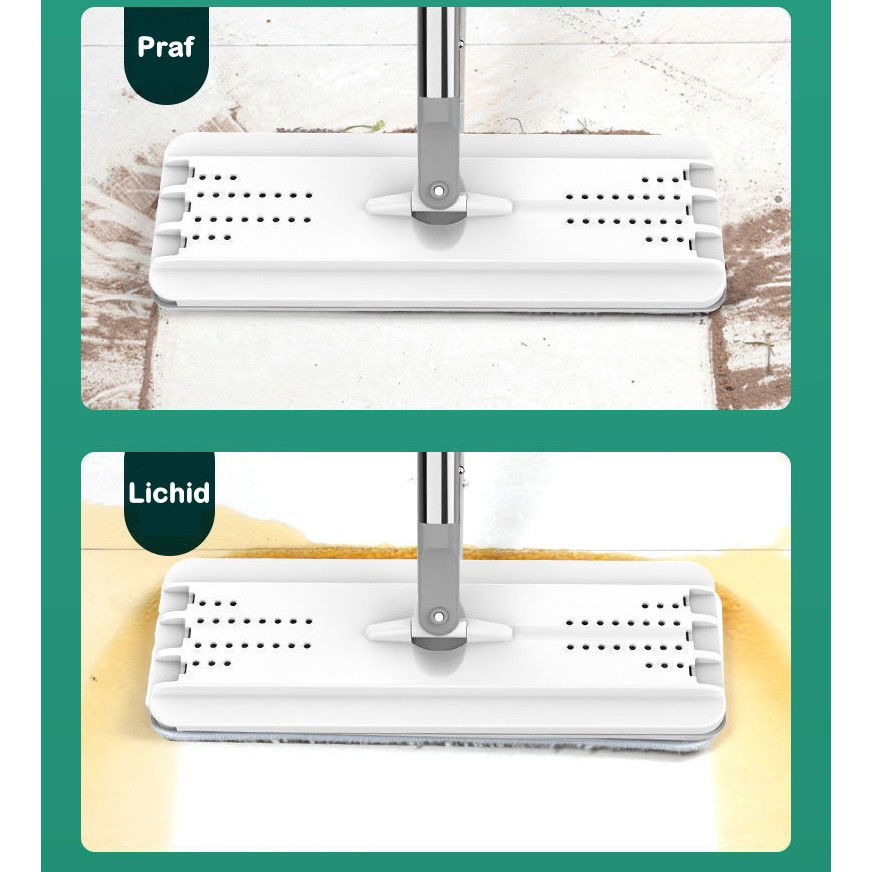 Maturi, Perii, Mopuri si Galeti - Set de curatenie Flippy, mop si galeata, galeata 5.7 l, 4 rezerve microfibra incluse, design modern, pentru interior, material plastic, peri sintetici, plat, cu storcere, alb